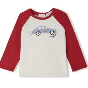 BONPOINT Kids' Red and White Long Sleeve Car Shirt